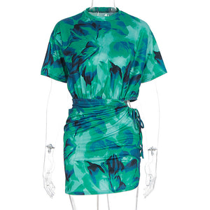 Fashion Tie-dyed Pleated Slim-fit Sheath Dress Women
