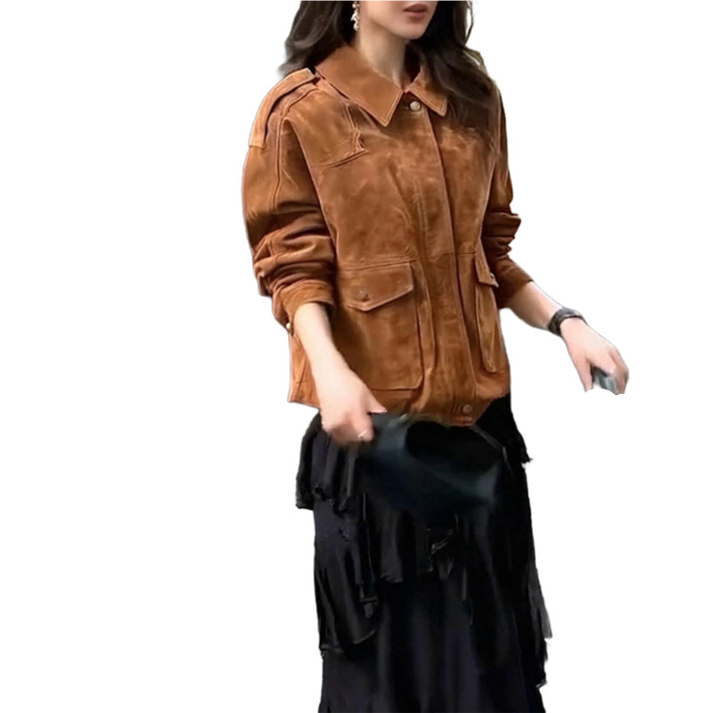 Coat Suede Women's Street Chic Regular Sleeve