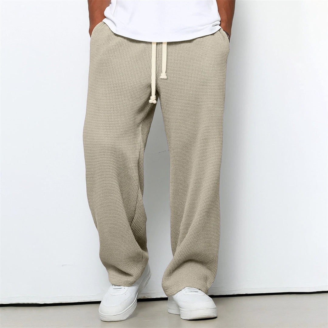 Mens Relaxed-fit Waffle-knit Wide-leg Athleisure Pants