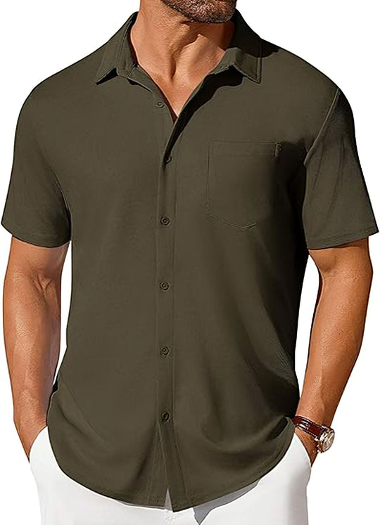 Mens Short-sleeve Button-up Wrinkle- And Crease-resistant Shirt