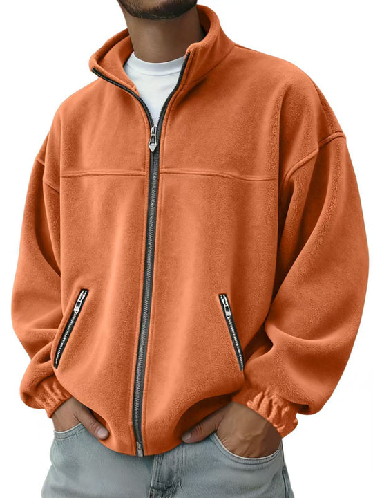Fleece Stand-up Collar Zip-up Hoodie Casual Jacket